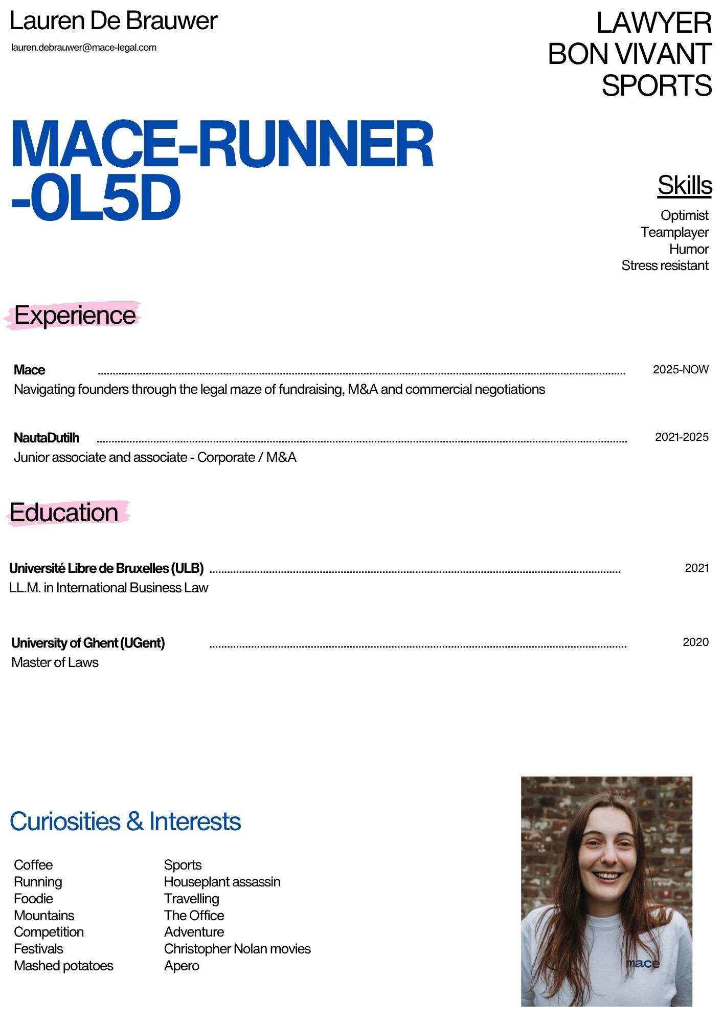 CV of Lauren De Brauwer - Lawyer at Mace Legal