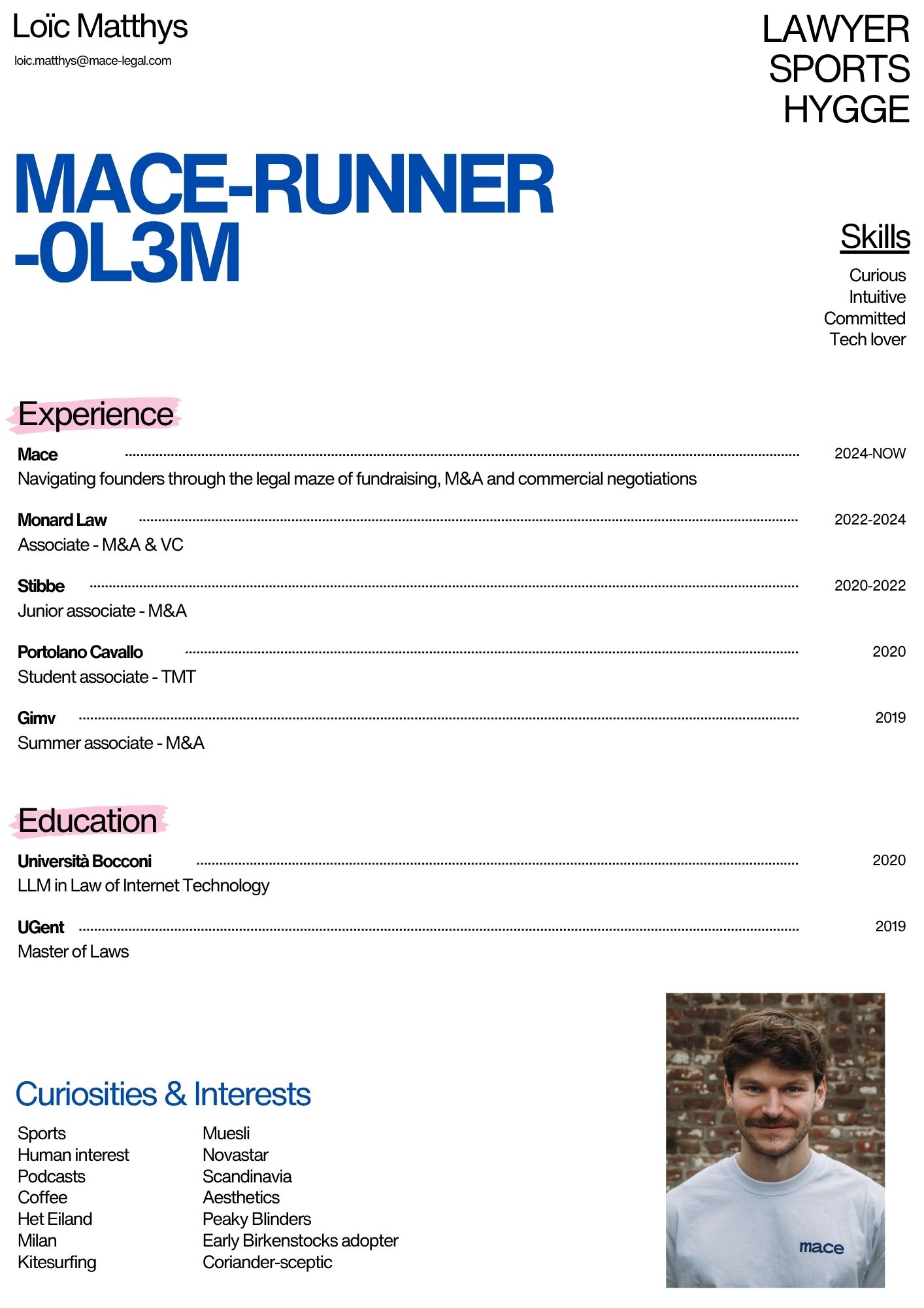 CV of Loïc Matthys - Lawyer at Mace Legal