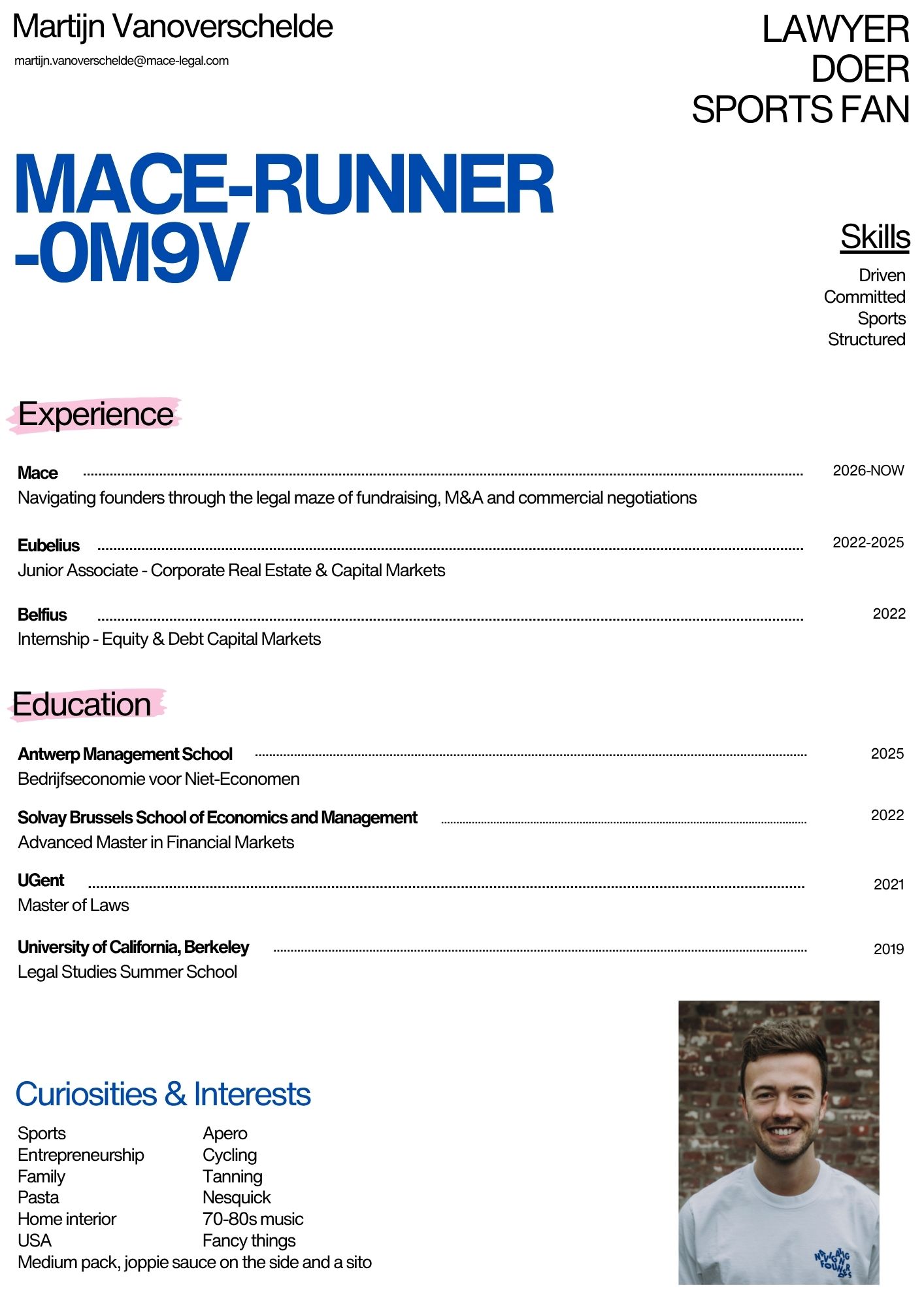 CV of Martijn Vanoverschelde - Lawyer at Mace Legal