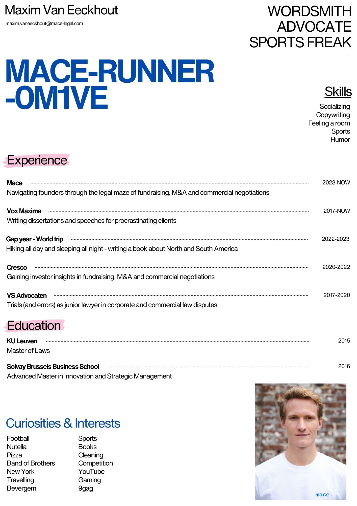 CV of Maxim Van Eeckhout - Lawyer at Mace Legal