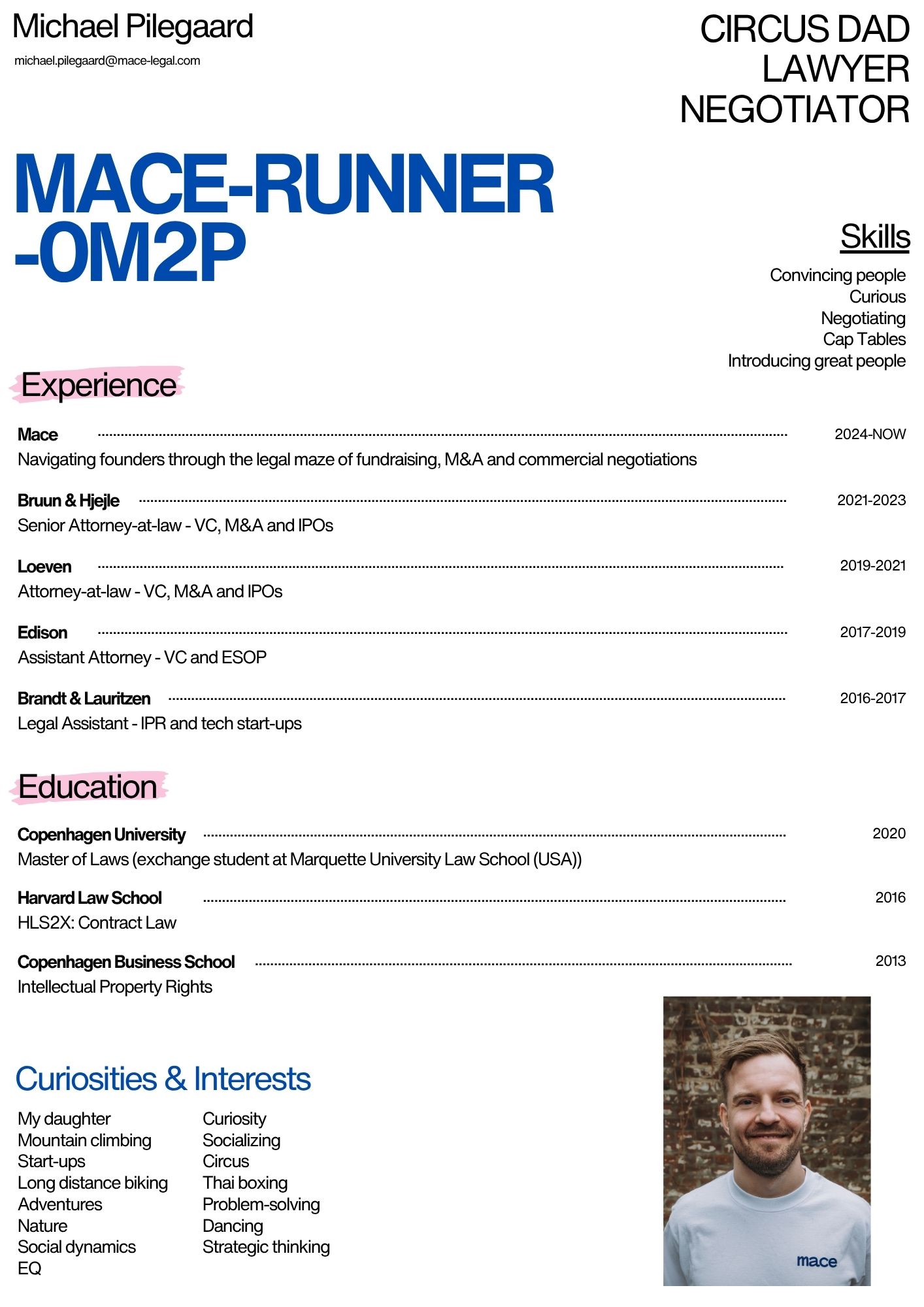 CV of Michael Pilegaard - Lawyer at Mace Legal