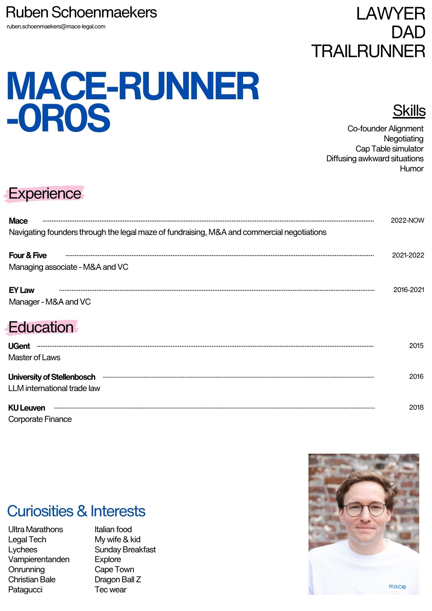 CV of Ruben Schoenmaekers - Lawyer at Mace Legal