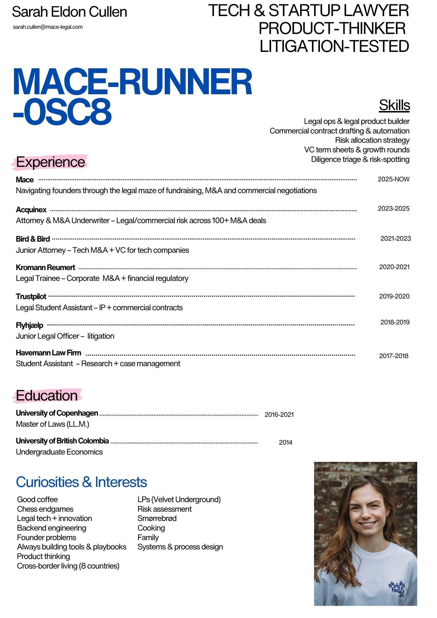 CV of Sarah Eldon Cullen - Lawyer at Mace Legal